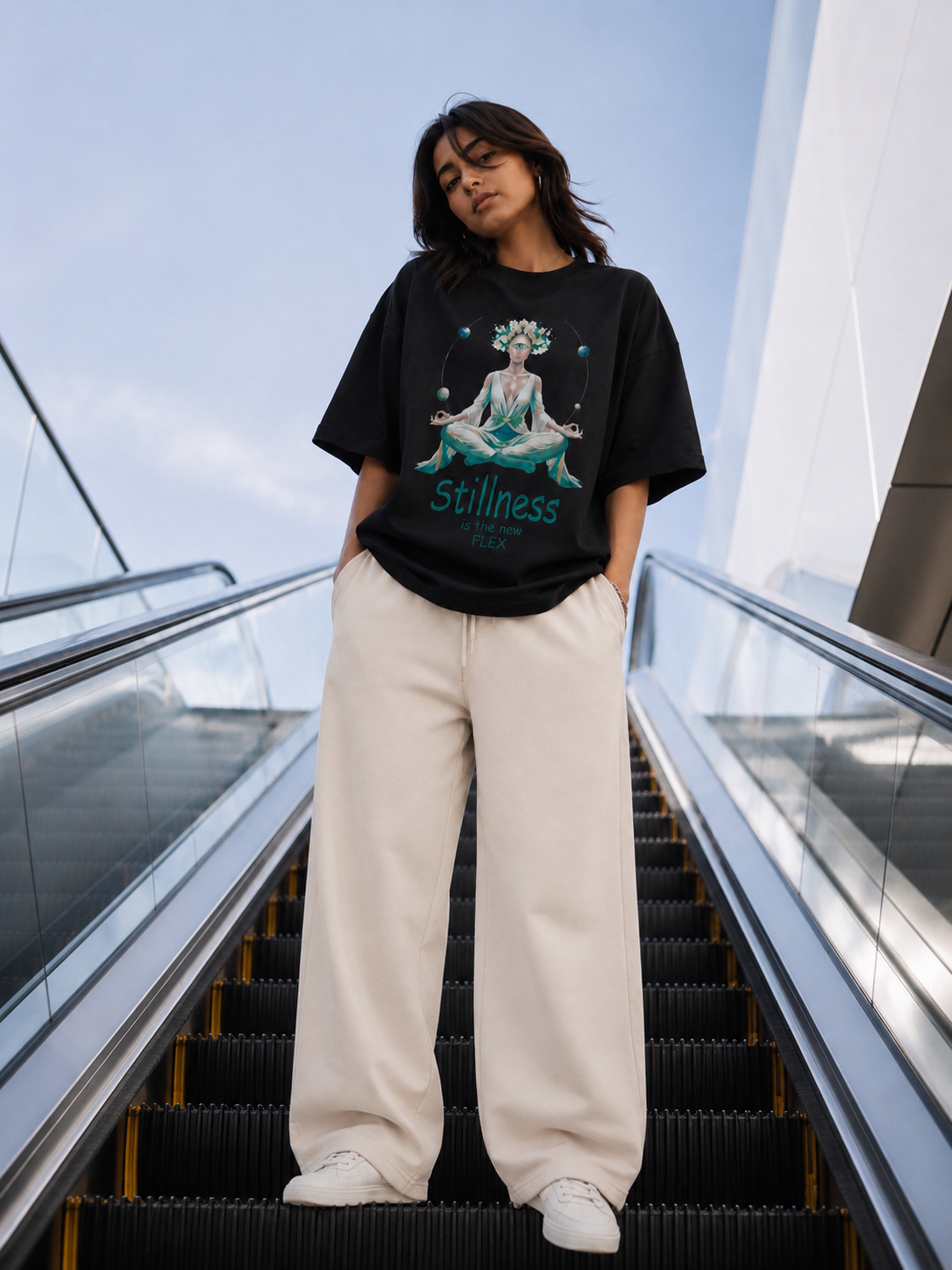Stillness is the New Flex / World Card - Unisex Terry Oversized Tee