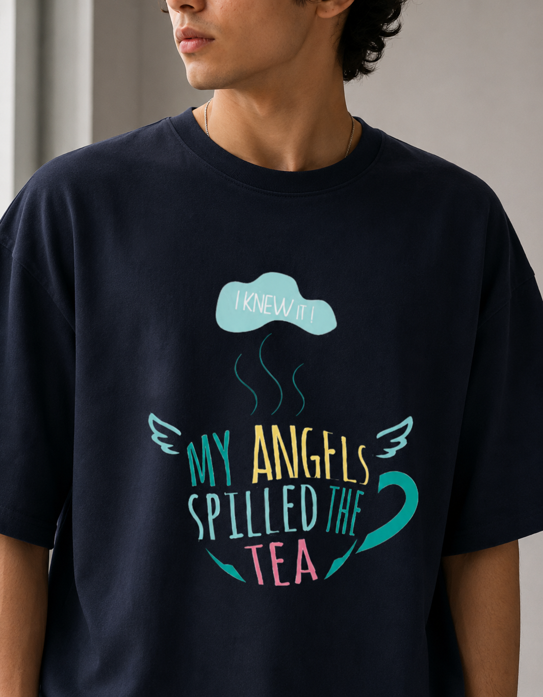My Angels Spilled the Tea - Unisex Terry Oversized Tee