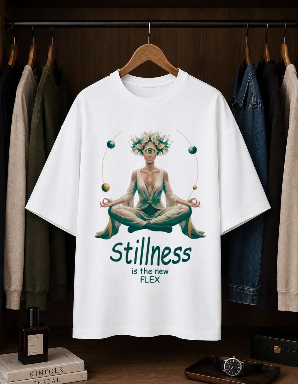 Stillness is the New Flex / World Card - Unisex Terry Oversized Tee