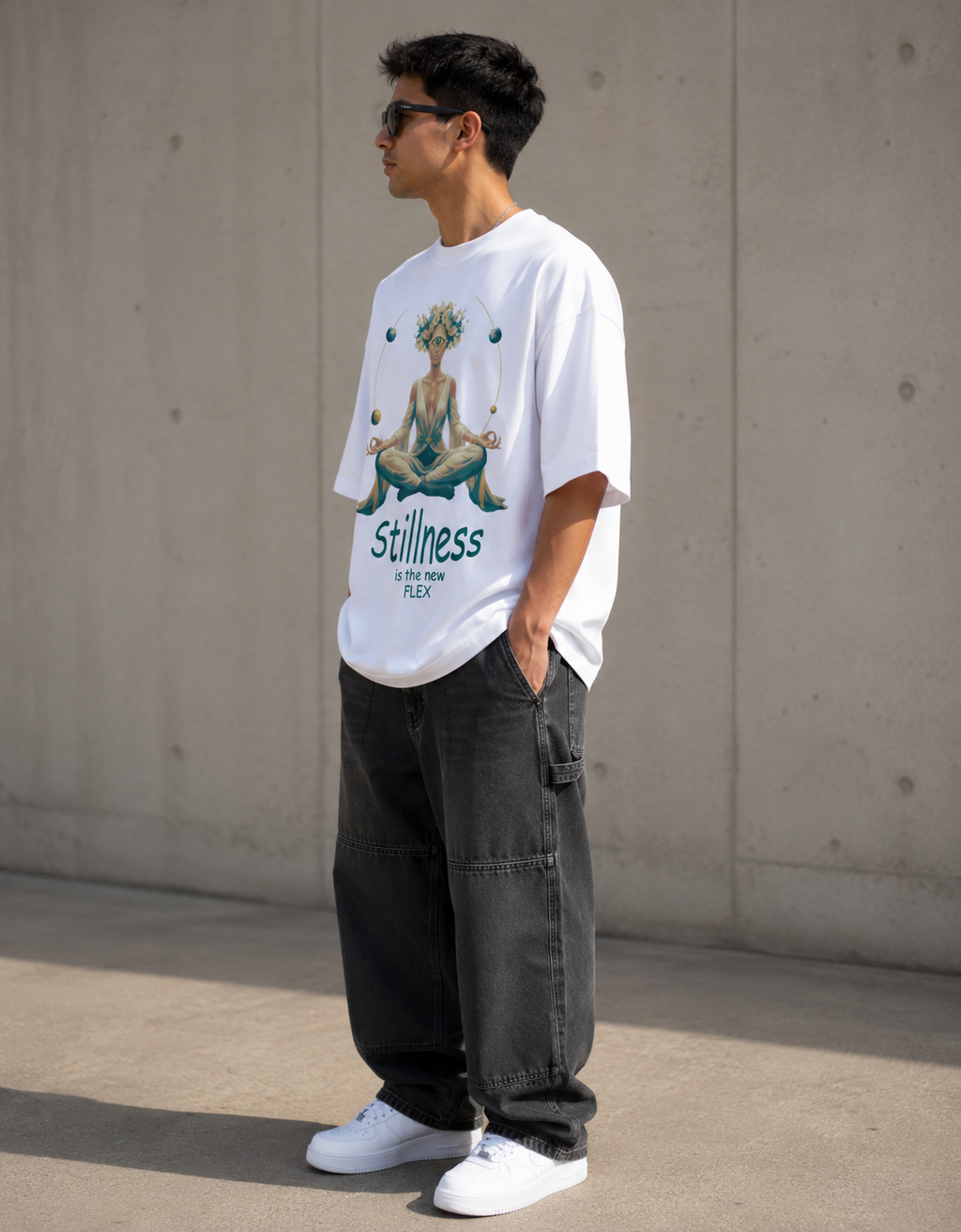 Stillness is the New Flex / World Card - Unisex Terry Oversized Tee