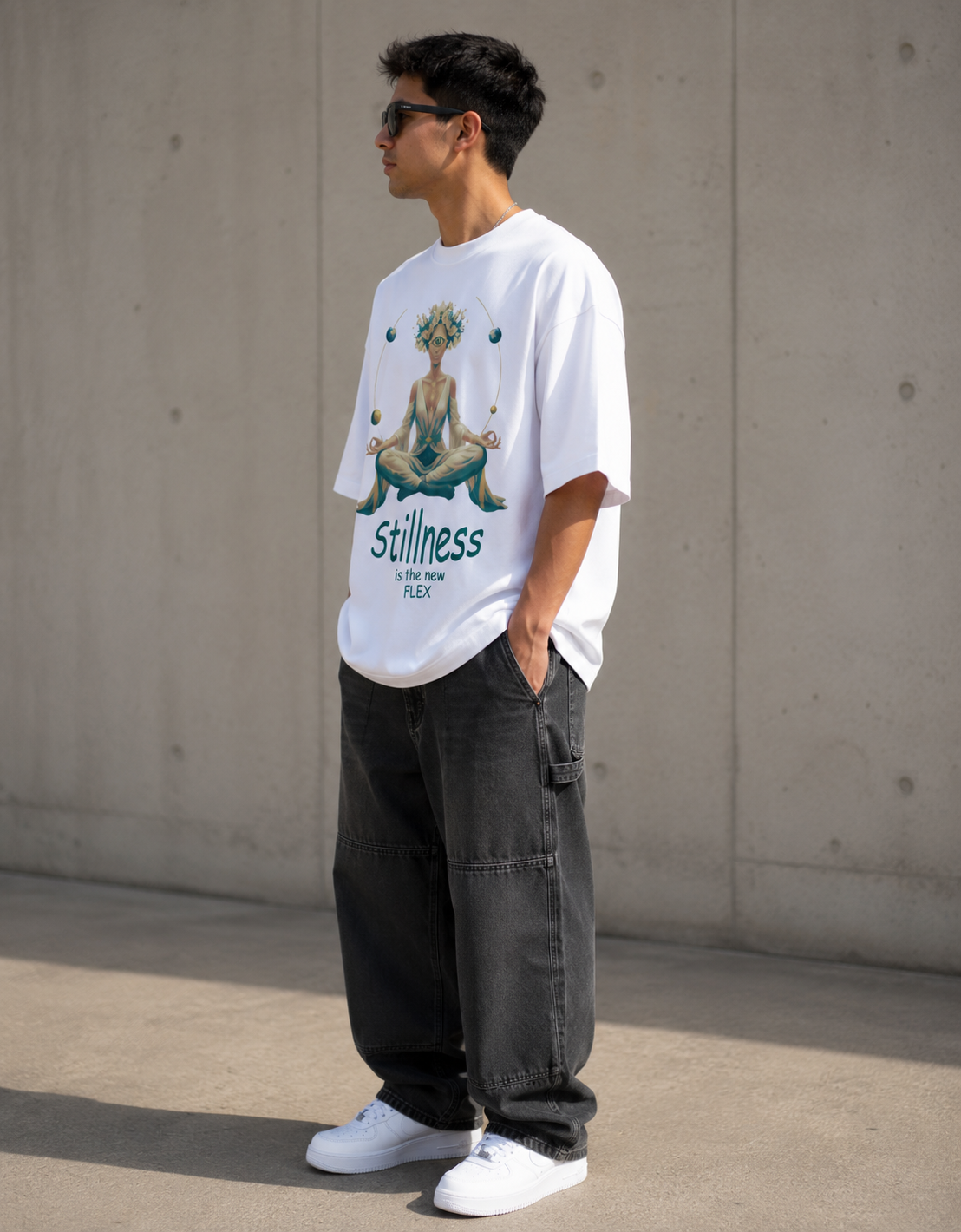 Stillness is the New Flex / World Card - Unisex Terry Oversized Tee