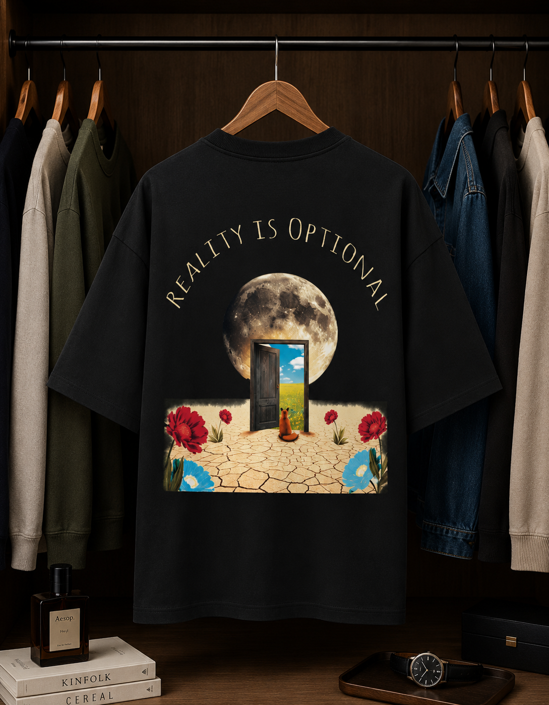 Reality is Optional / Moon Card - Unisex Terry Oversized Tee