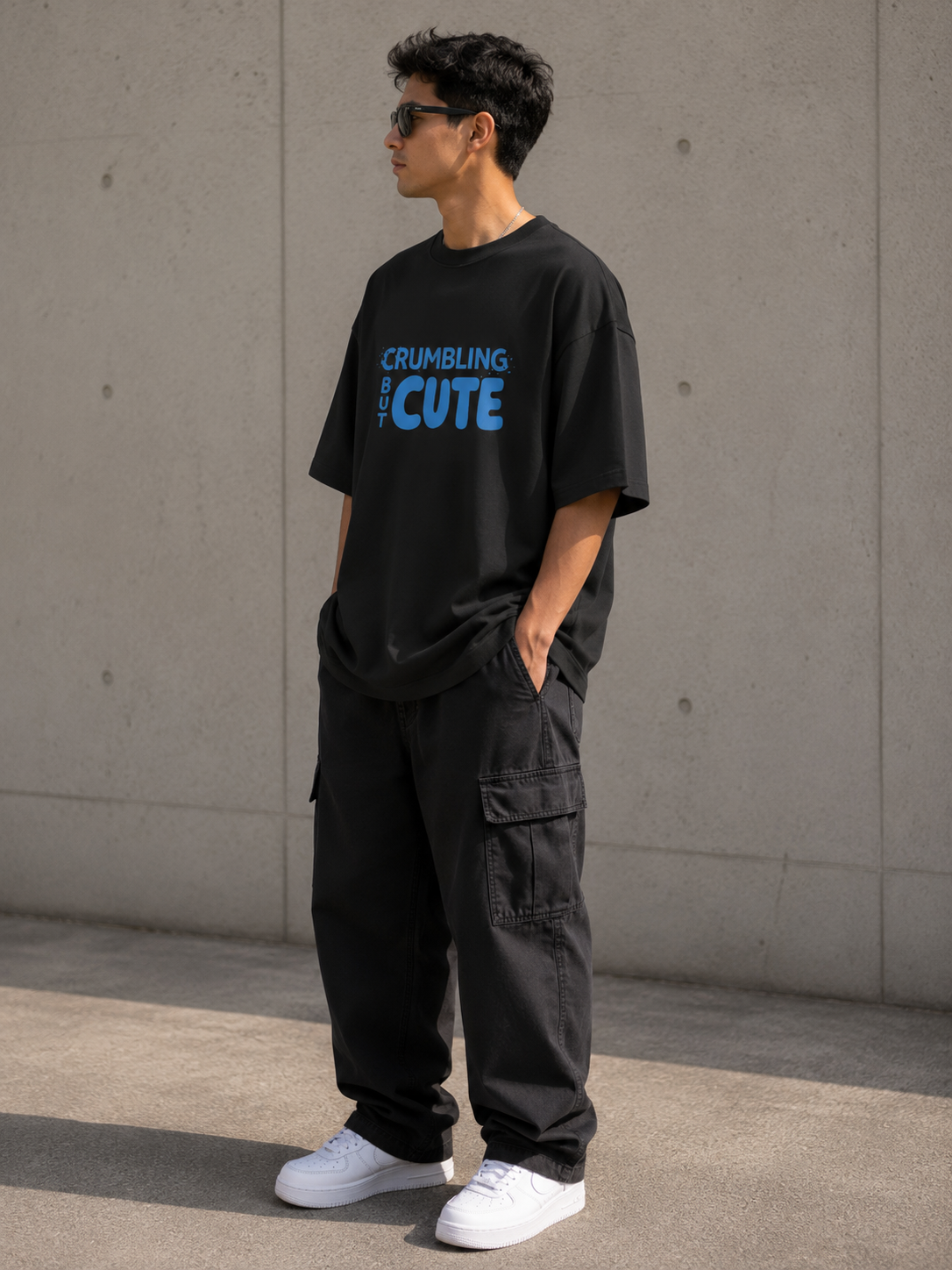 Crumbling but Cute / Tower Card - Unisex Terry Oversized Tee
