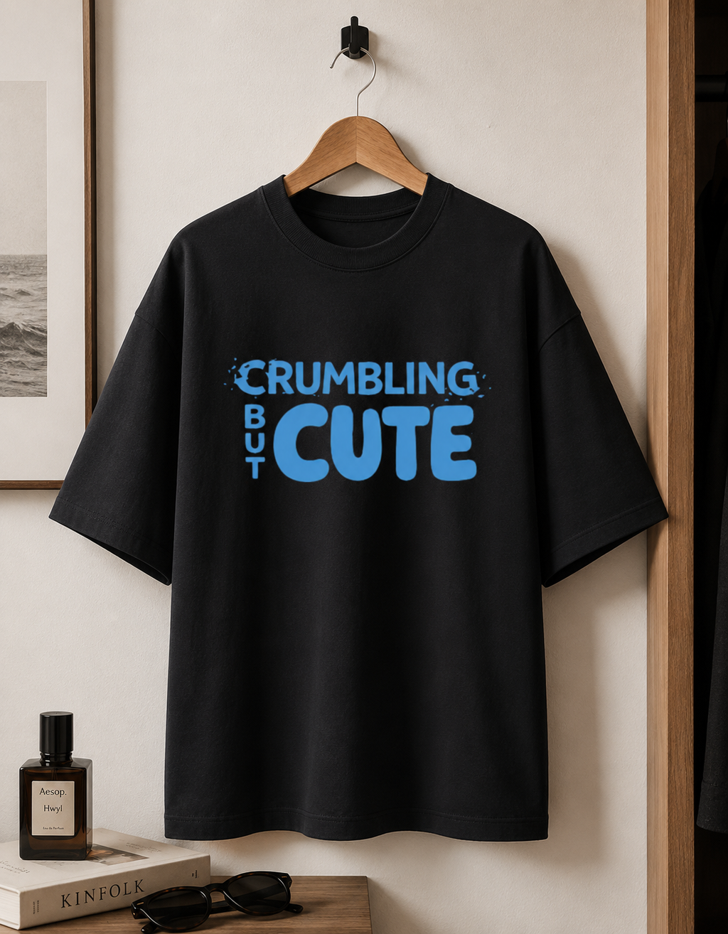 Crumbling but Cute / Tower Card - Unisex Terry Oversized Tee
