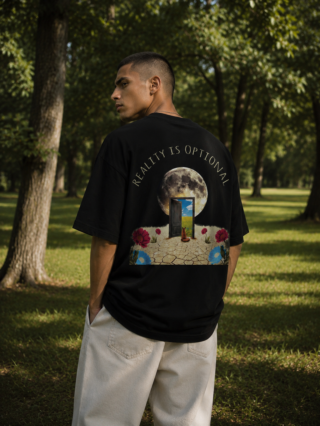 Reality is Optional / Moon Card - Unisex Terry Oversized Tee
