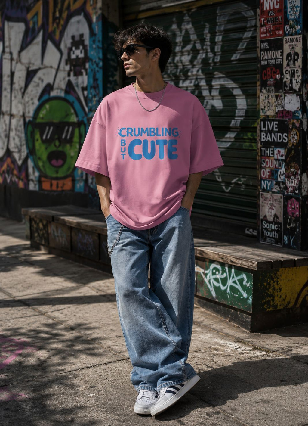 Crumbling but Cute / Tower Card - Unisex Terry Oversized Tee