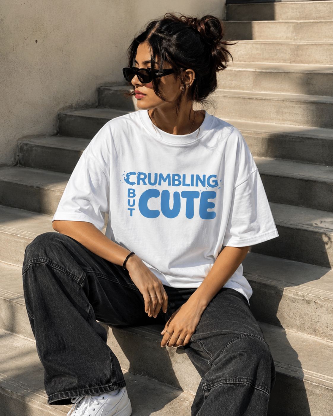 Crumbling but Cute / Tower Card - Unisex Terry Oversized Tee
