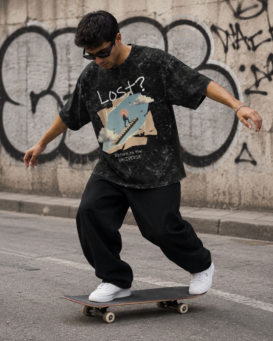 Return to the Universe / The Fool Card - Unisex Acid Washed Oversized Tee
