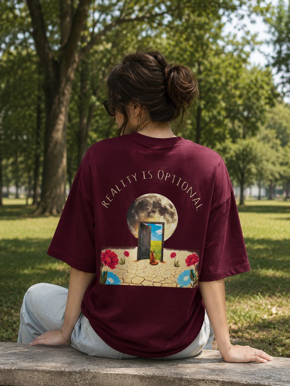 Reality is Optional / Moon Card - Unisex Terry Oversized Tee